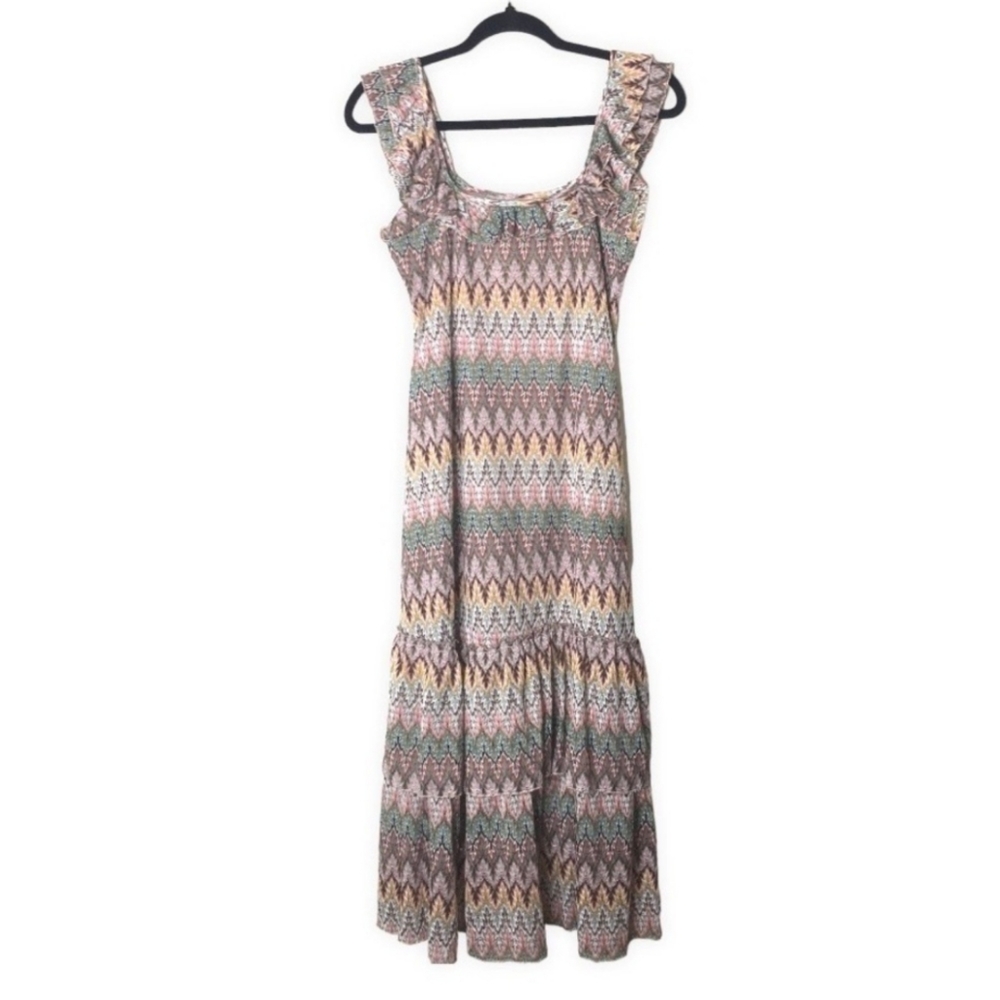 Sundance Ruffle Pattern Midi Dress Tiered Boho Colorful Plus Size 16
